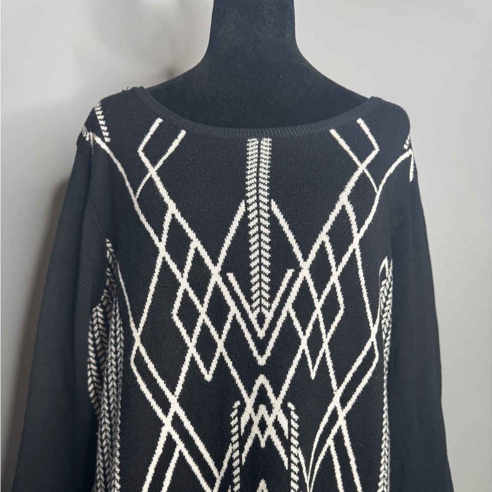 Allison Brittney Women's 2XL Black Geometric Sweater Dress Knee Length
